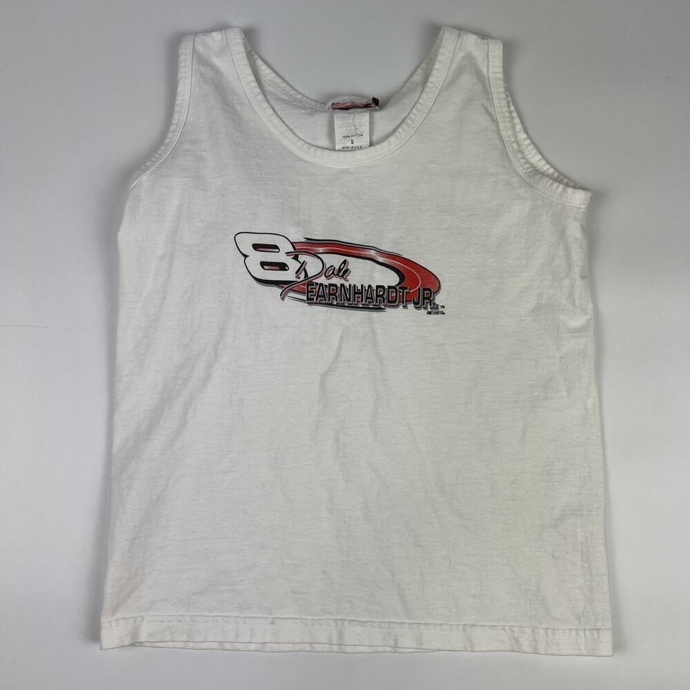 Vintage Dale Earnhardt Jr. #8 NASCAR Tank Top Small Made in USA White Sleeveless